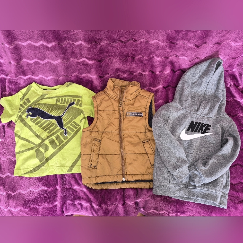 Boys 2T Clothes Lot Tops Puma T-Shirt, Timberland Vest, Nike Hoodie